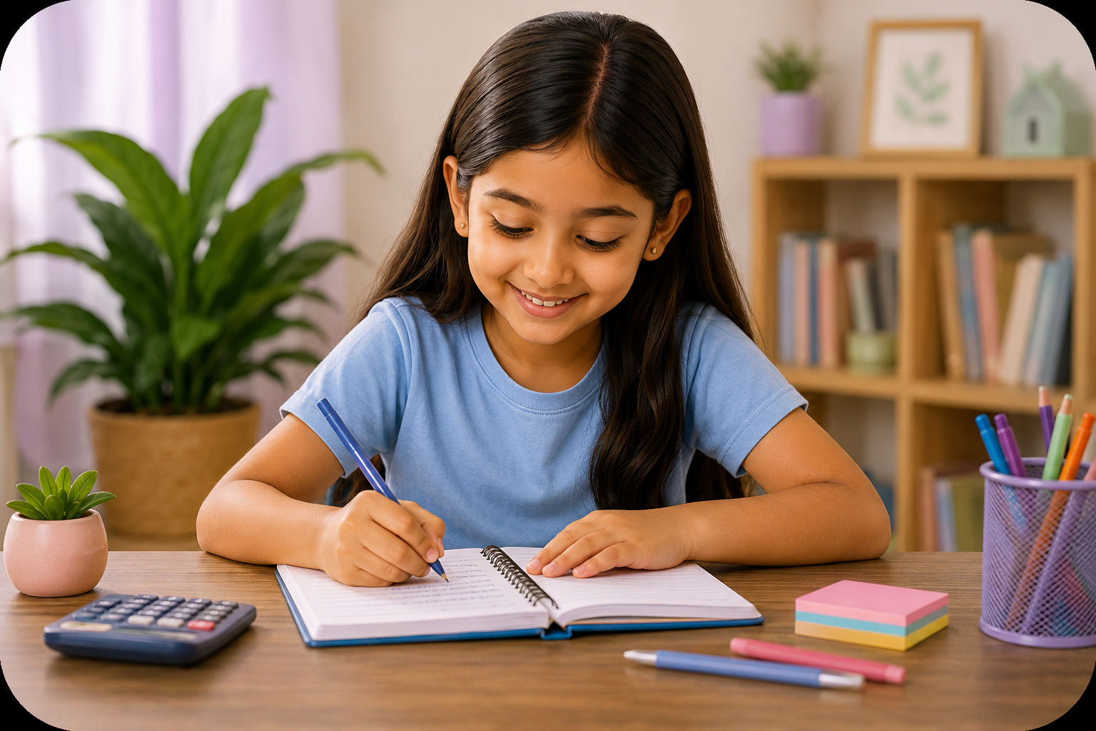 Girl counting coins on a table